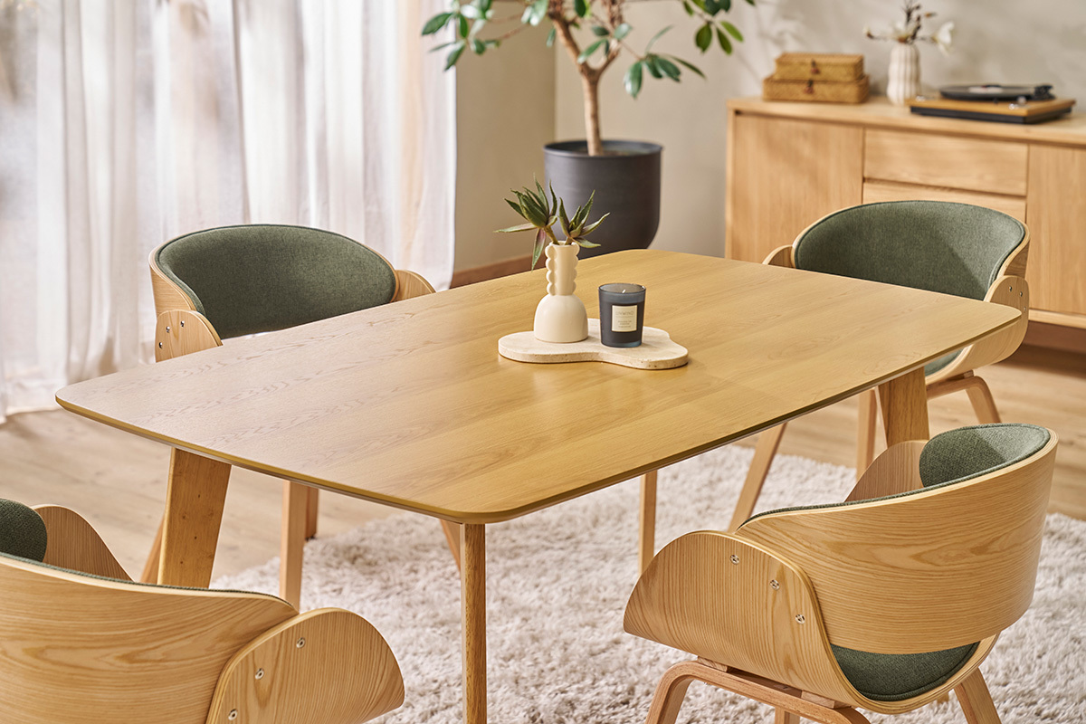 Table  manger rectangulaire scandinave bois clair chne L150 cm LEENA