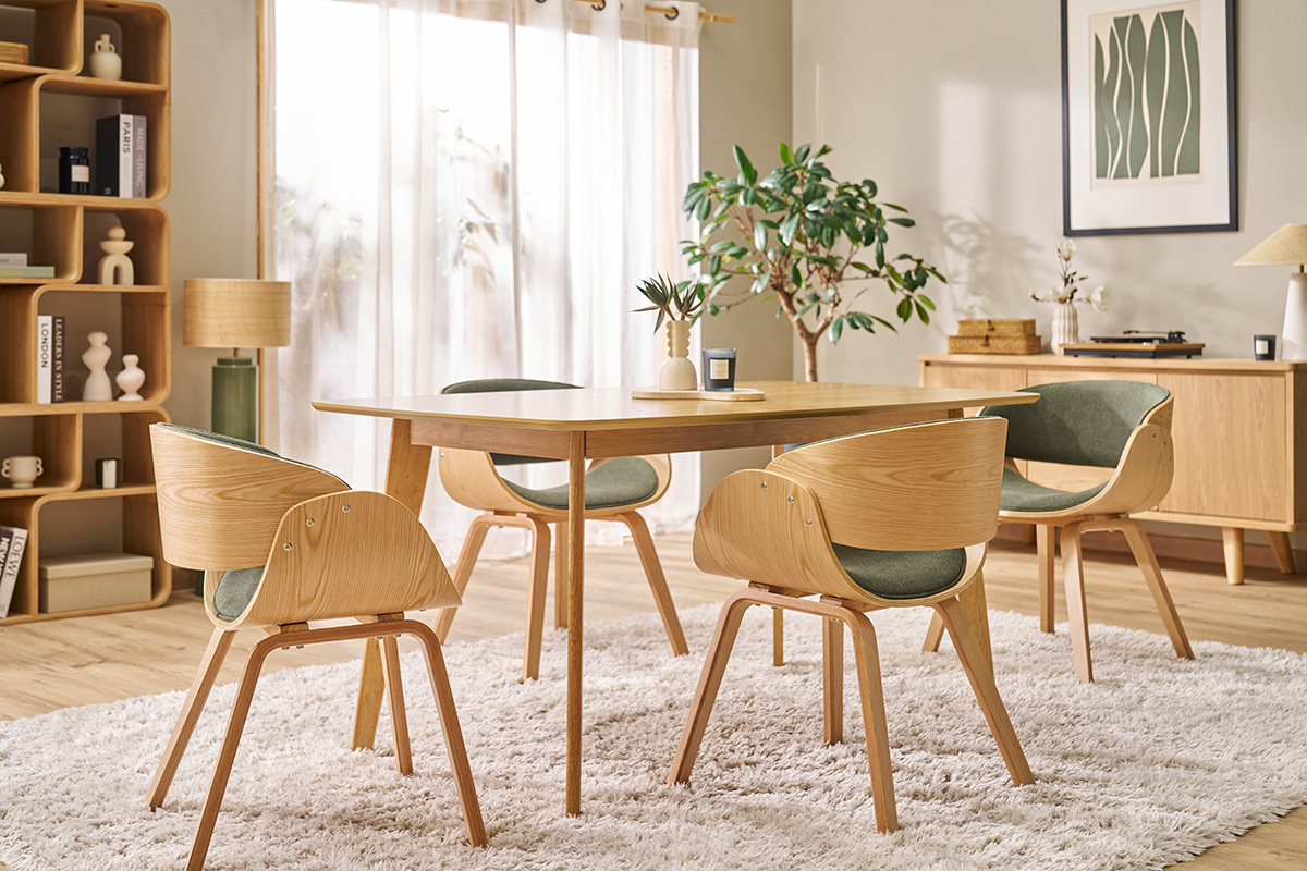 Table  manger rectangulaire scandinave bois clair chne L150 cm LEENA