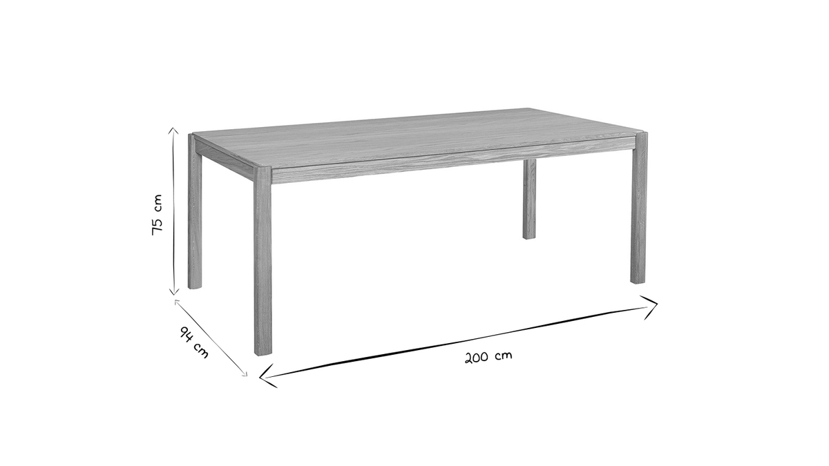 Table  manger rectangulaire scandinave bois clair chne L200 cm AGALI