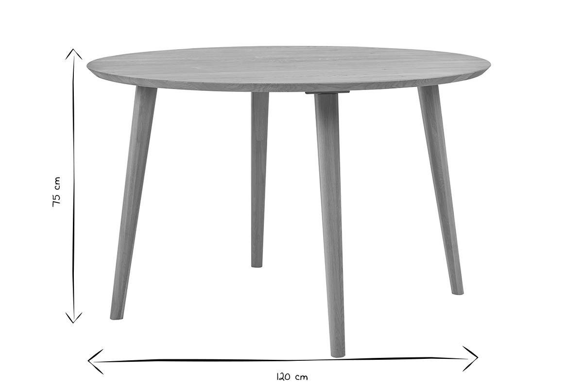 Table � manger ronde en bois, dimensions 120x75 cm, en noir et blanc.