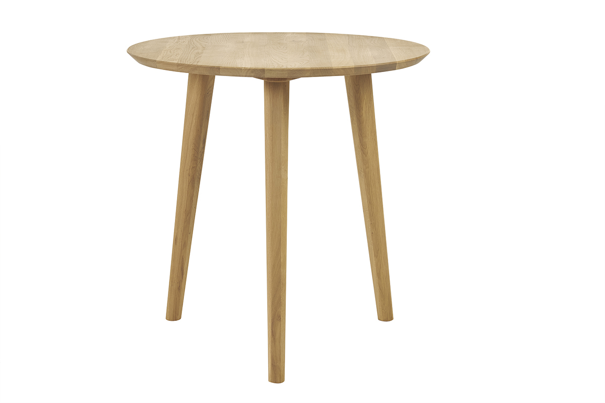 Table � manger ronde en bois clair ch�ne massif D75 cm OKSANA