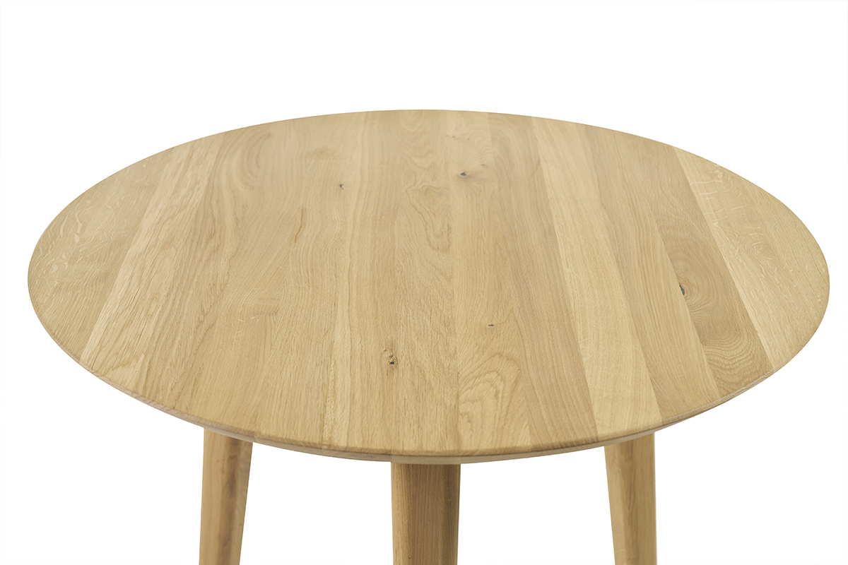 Table � manger ronde en bois clair ch�ne massif D75 cm OKSANA
