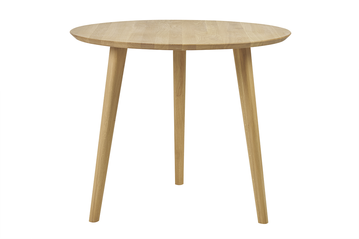 Table � manger ronde en bois clair ch�ne massif D90 cm OKSANA