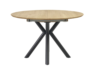Table à manger ronde extensible en bois clair chêne massif et métal L120-170 cm OLGA