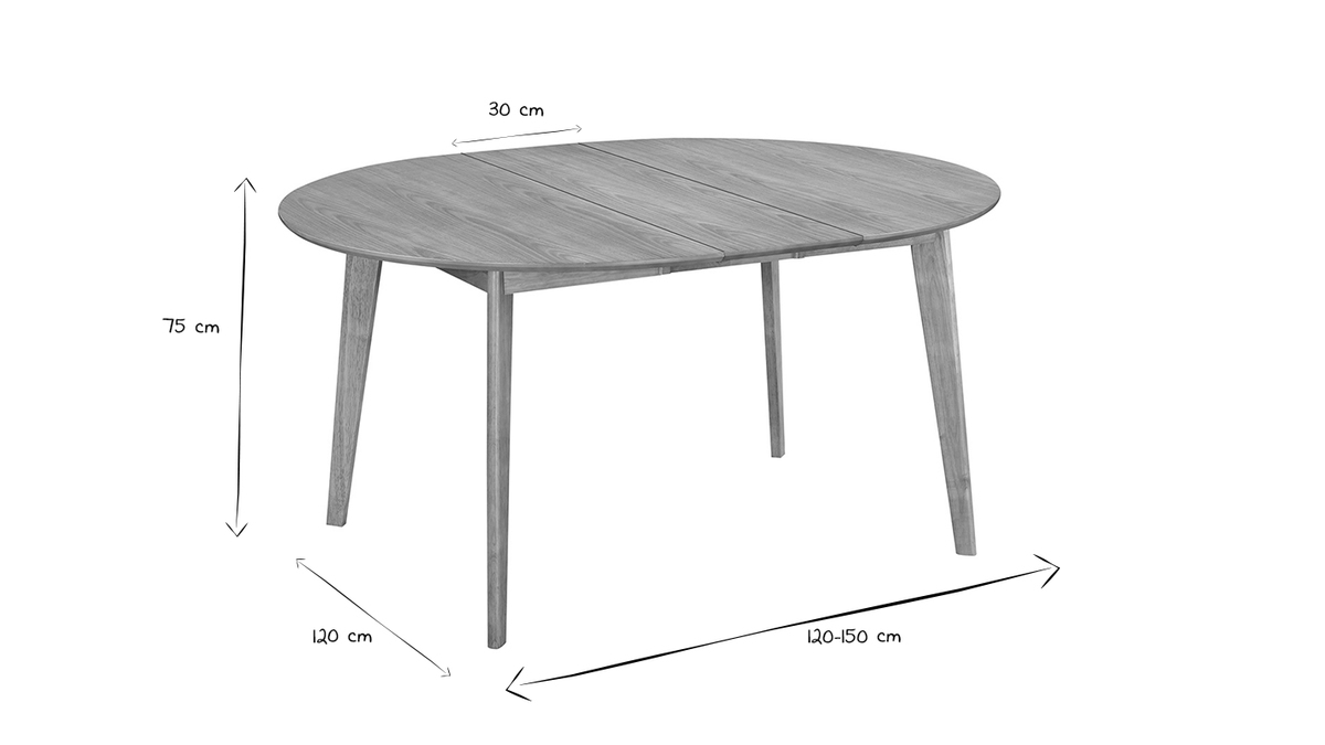 Table à manger ronde extensible finition chêne L120-150 cm LEENA