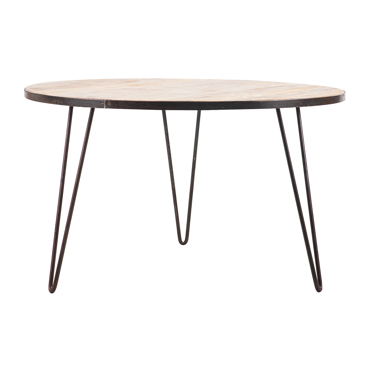 Table à manger ronde industrielle bois manguier massif et métal D125 cm ATELIER Table à manger ronde industrielle bois manguier massif et métal D125 cm ATELIER