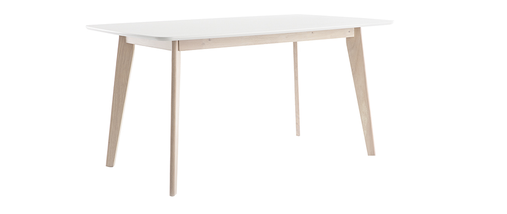 Table à manger scandinave blanc et bois clair L150 cm LEENA