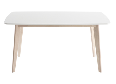 Table à manger scandinave blanc et bois clair rectangulaire L150 cm LEENA
