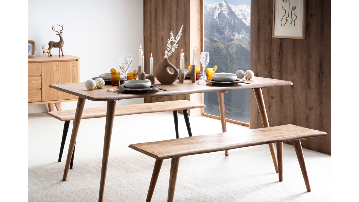 Table à manger scandinave en acacia massif rectangulaire L175 cm SAVANA