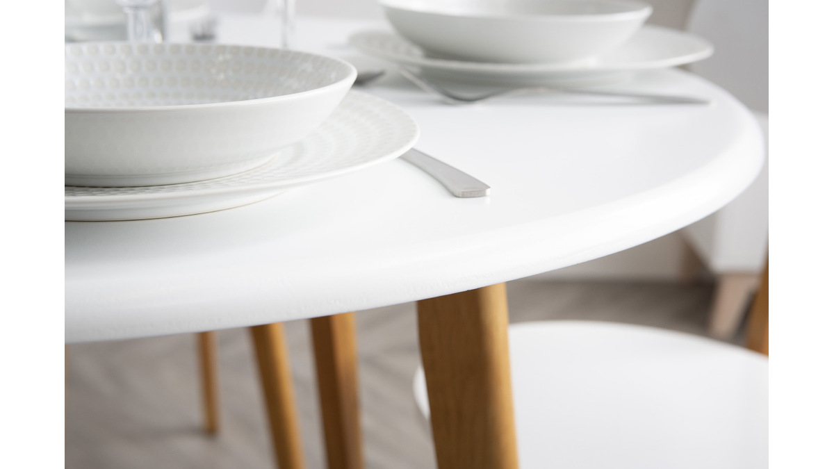 Table  manger scandinave et 4 chaises blanc et bois LEENA