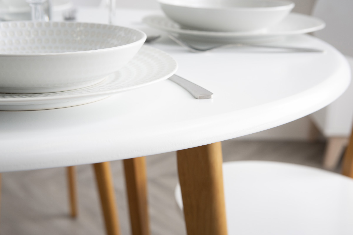 Table � manger scandinave et 4 chaises blanc et bois LEENA