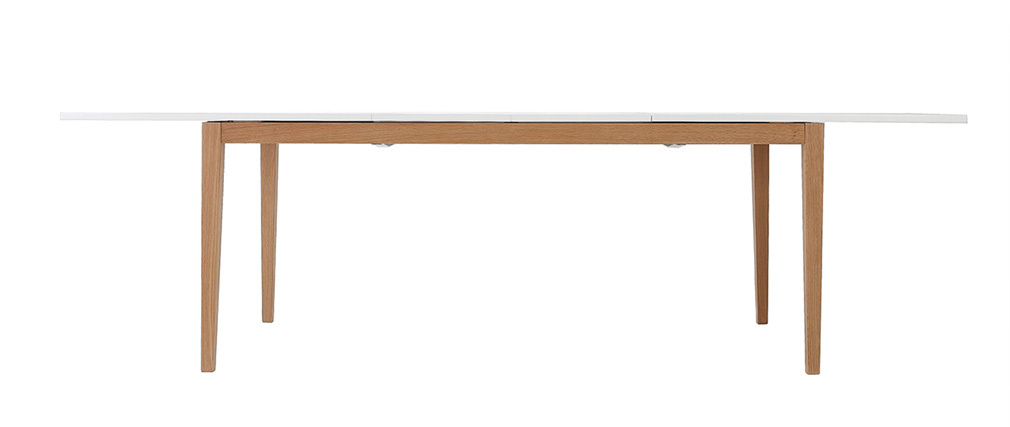Table à manger scandinave extensible blanche pieds bois rectangulaire L180-260 cm DELAH