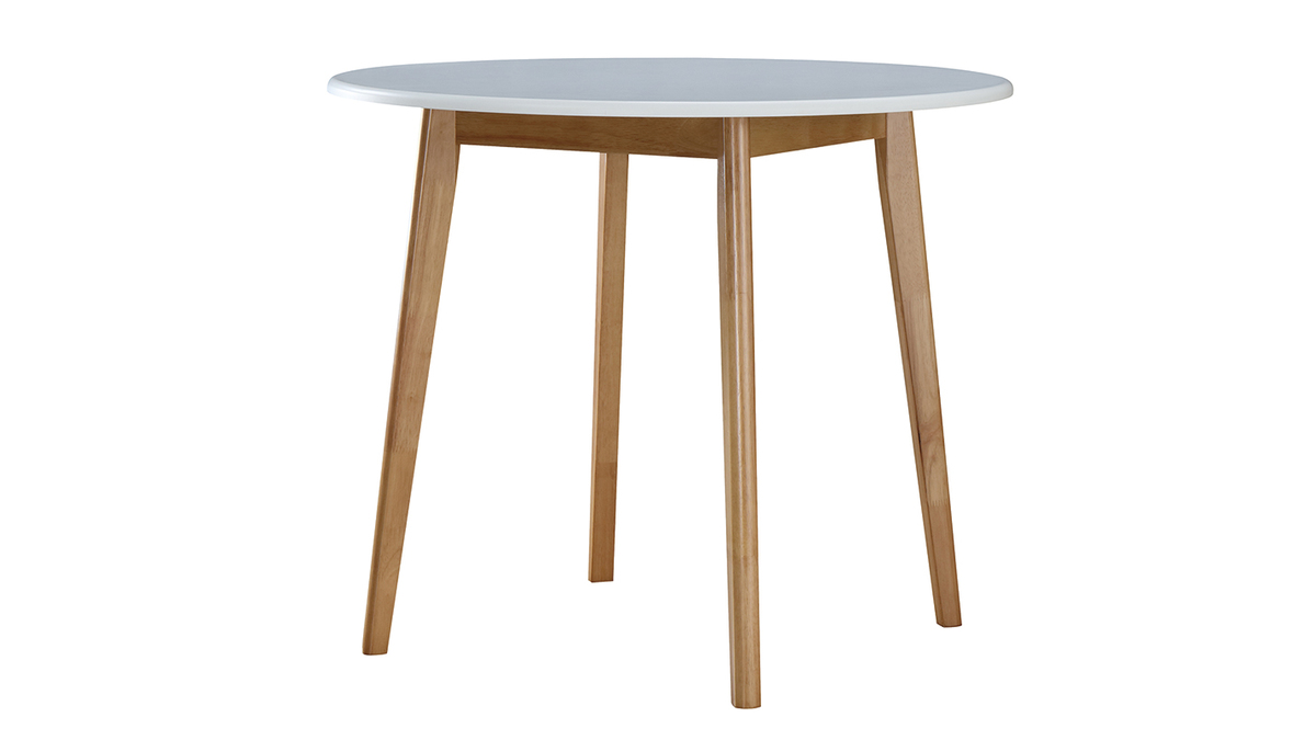 Table  manger scandinave ronde blanc et bois D90 cm LEENA