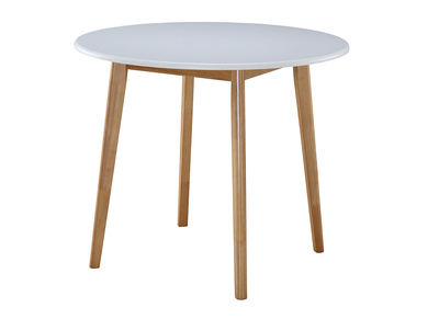 Table à manger scandinave ronde blanc et bois D90 cm LEENA