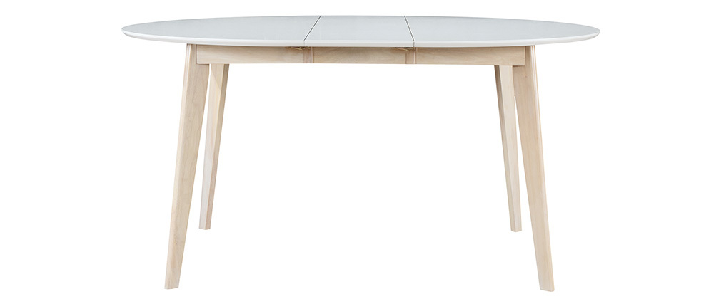 Table à manger scandinave ronde extensible blanc et bois L120-150 cm