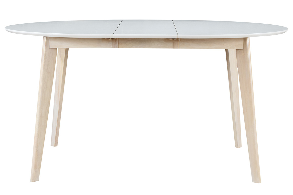 Table à manger scandinave ronde extensible blanc et bois L120-150 cm