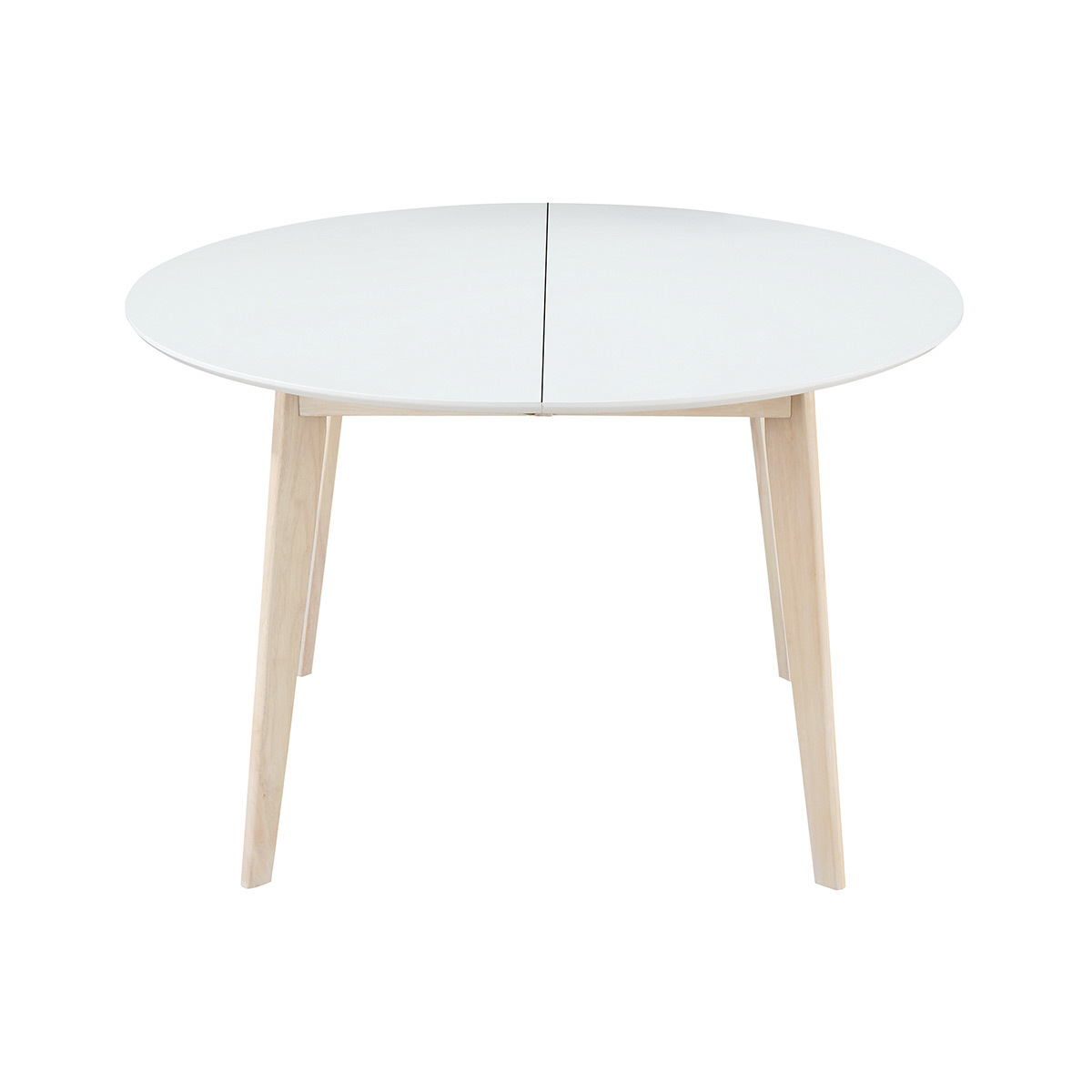 Table à manger scandinave ronde extensible blanc et bois L120-150 cm LEENA vue1