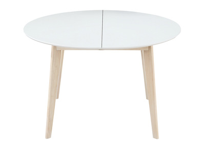 Table à manger scandinave ronde extensible blanc et bois L120-150 cm LEENA
