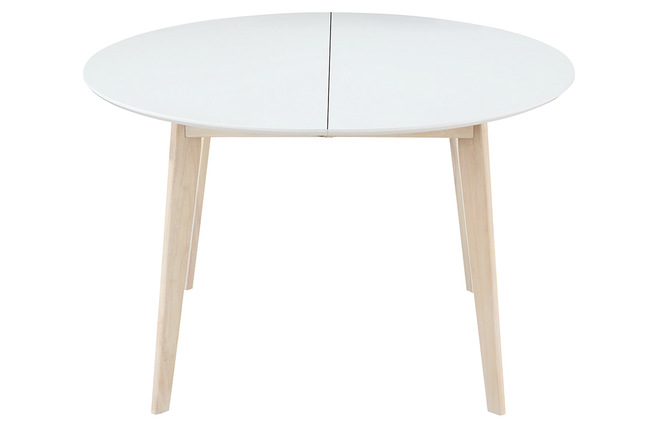 Table à manger scandinave ronde extensible blanc et bois L120-150 cm LEENA - Miliboo