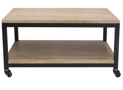 Table basse &agrave; roulettes en manguier massif et m&eacute;tal L90 cm FACTORY