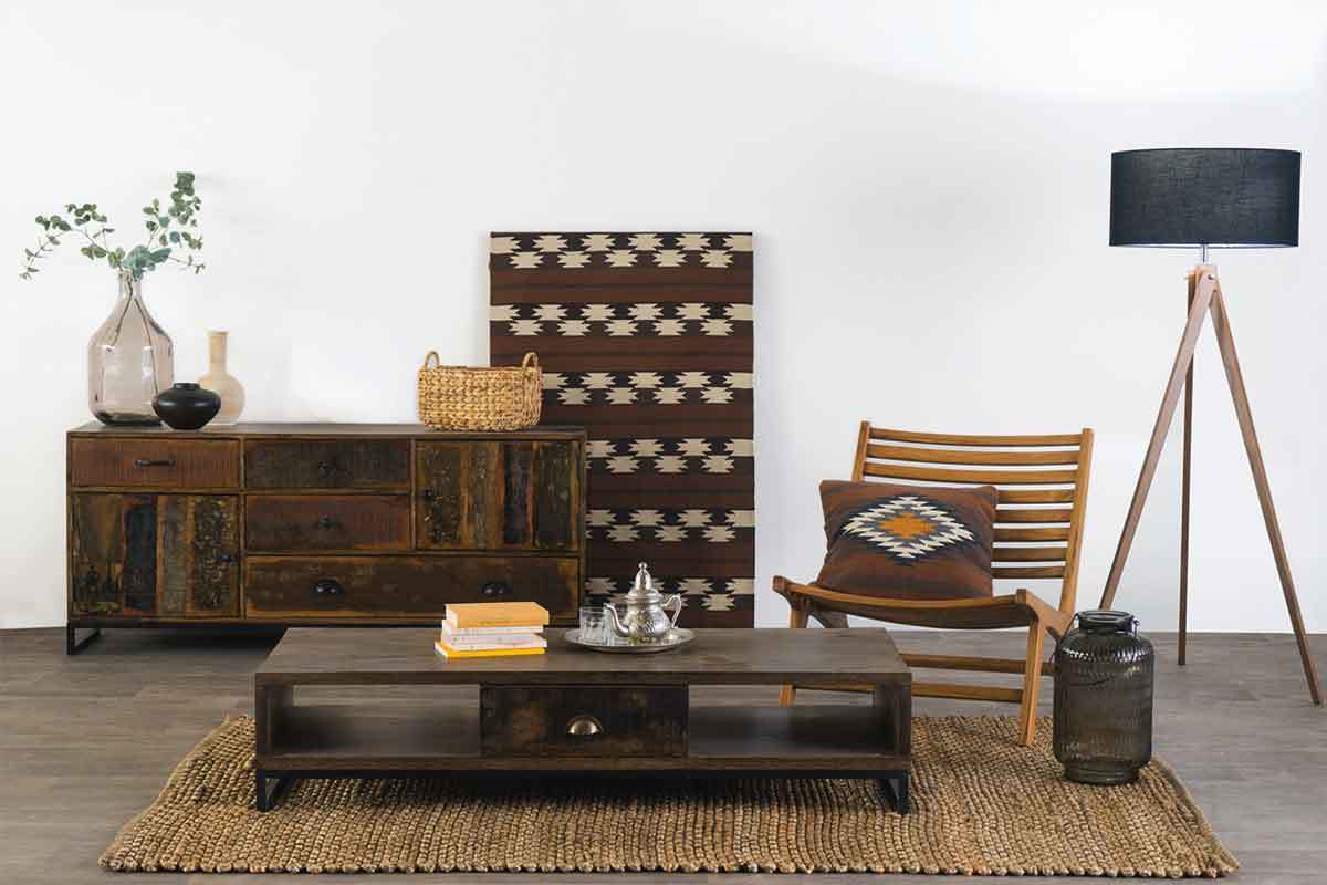 Table basse bois recycl MADRAS