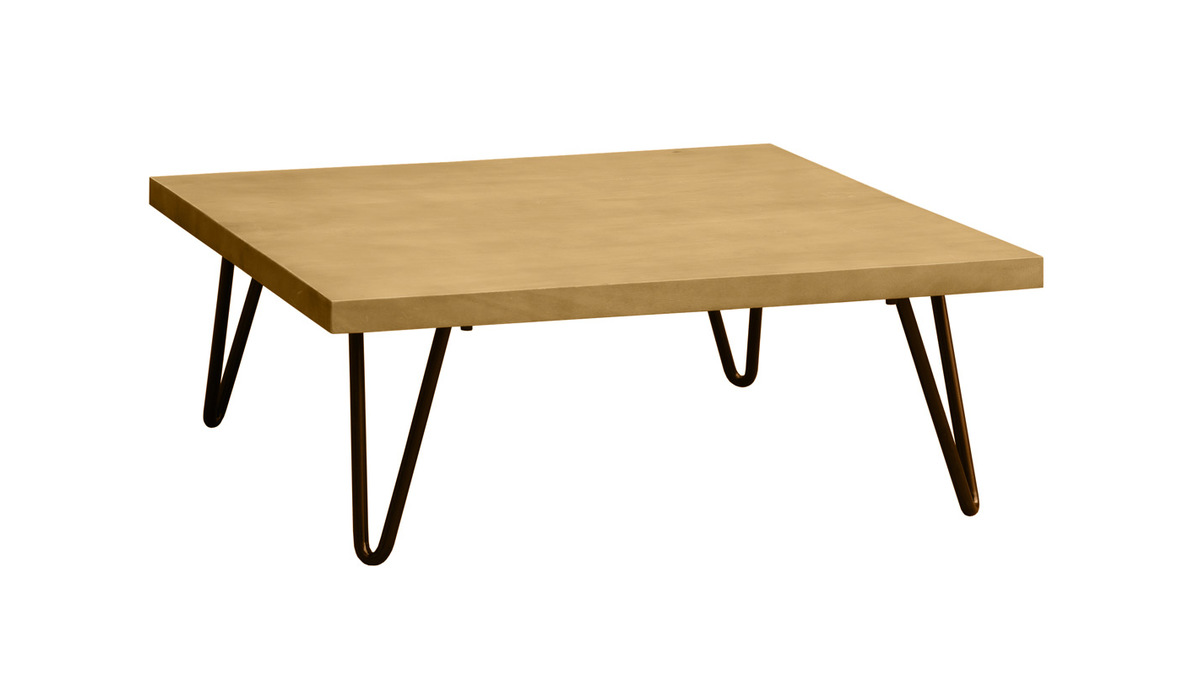 Table basse carrée bois clair manguier massif et métal noir L80 cm VIBES