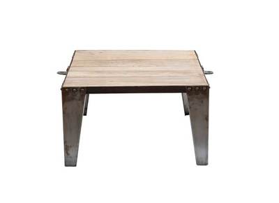 Table basse carr&eacute;e en manguier massif et acier INDUSTRIA