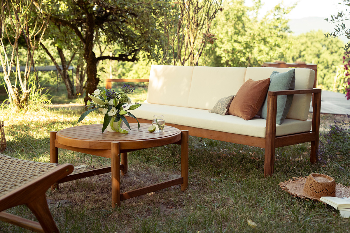 Table basse de jardin ronde en bois teck massif D80 cm MOANA