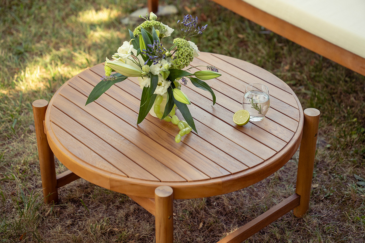 Table basse de jardin ronde en bois teck massif D80 cm MOANA