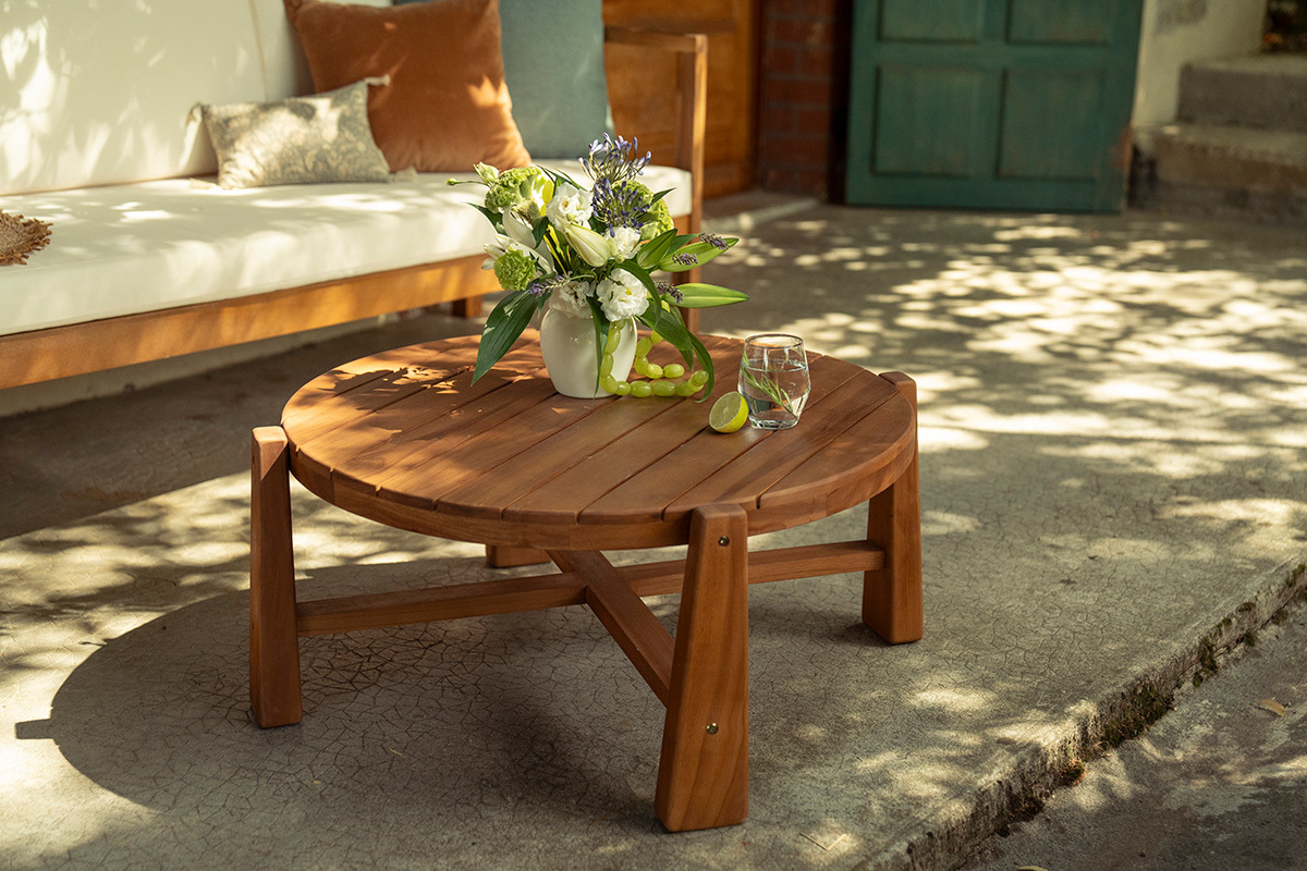 Table basse de jardin ronde en bois teck massif D82 cm CAROLINA