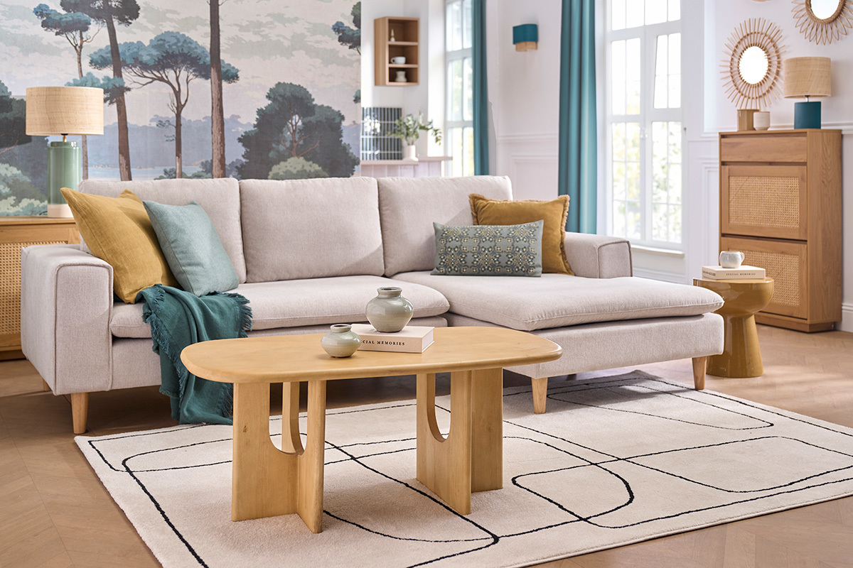 Table basse design bois clair manguier massif L100 cm MASSARI