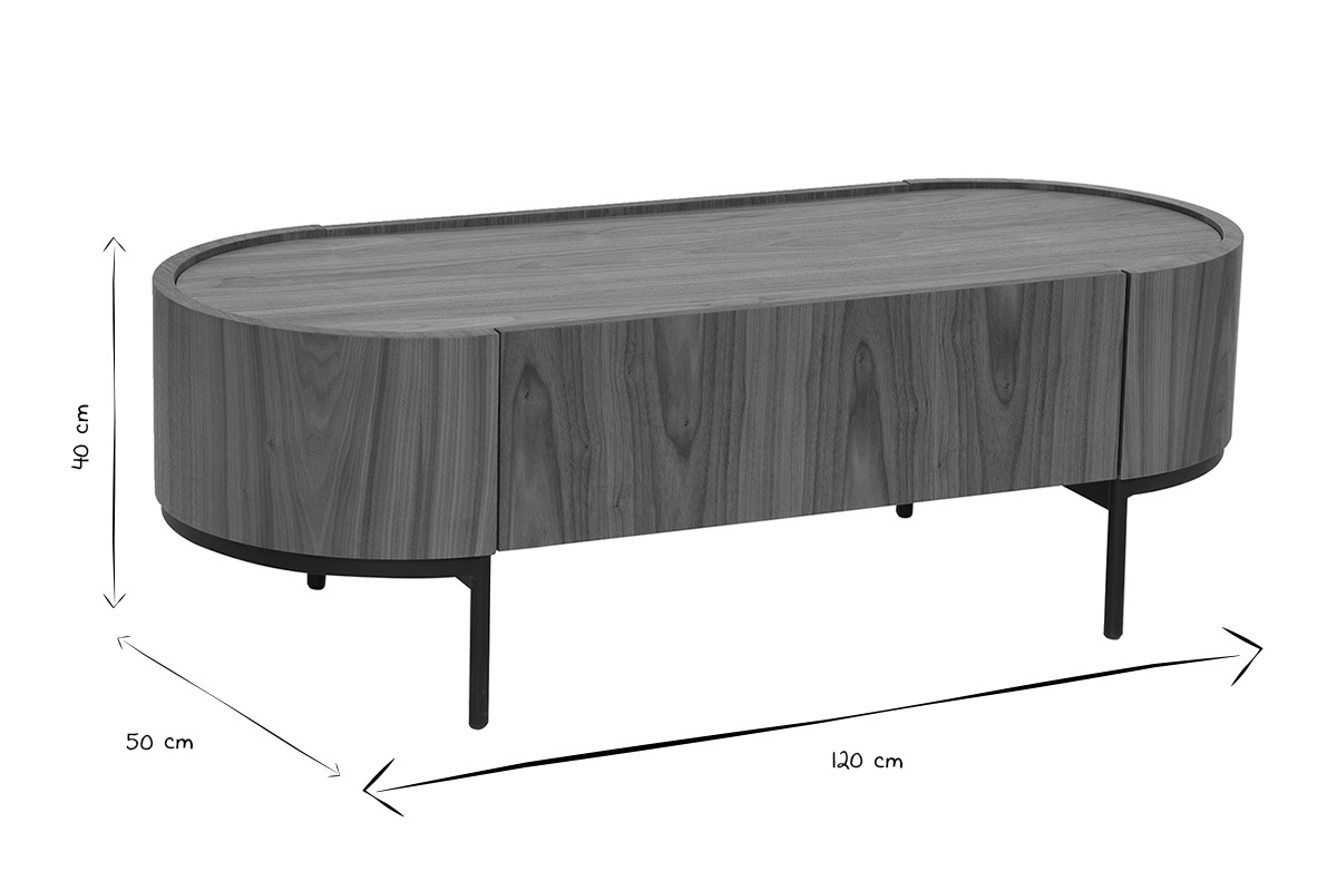 Dimensions de la table basse SKYE en noir et blanc, 120 cm x 50 cm x 40 cm.