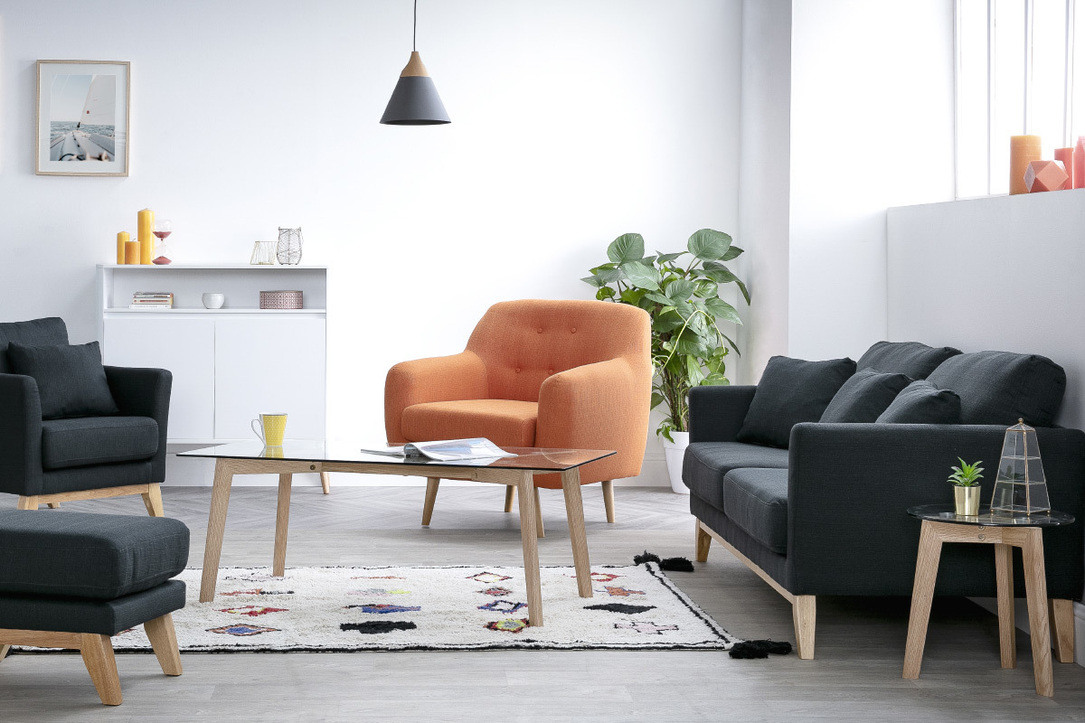 Table basse design contemporain verre et ch�ne DAVOS