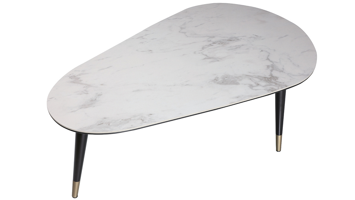 Table basse design effet marbre, bois noir et métal doré L100 cm ALLURE