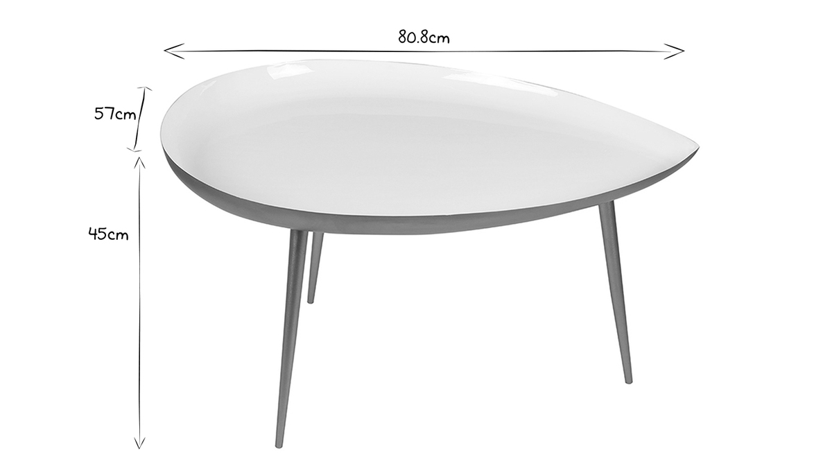 Table basse design en acier laqu blanc et dor L80 cm DROP
