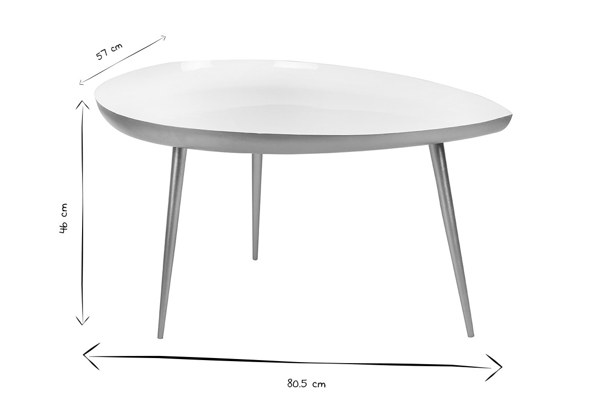 Table basse design en acier laqu blanc et dor L80 cm DROP