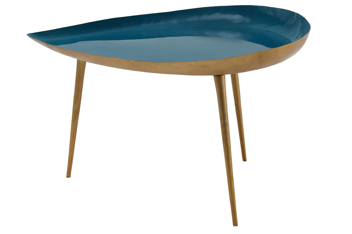 Table basse design en acier laqu� bleu canard 80 cm DROP