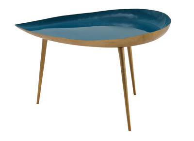 Table basse design en acier laqu&eacute; bleu canard 80 cm DROP