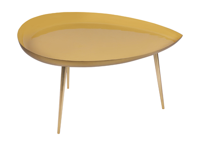Table basse design en acier laqué jaune et doré L80 cm DROP