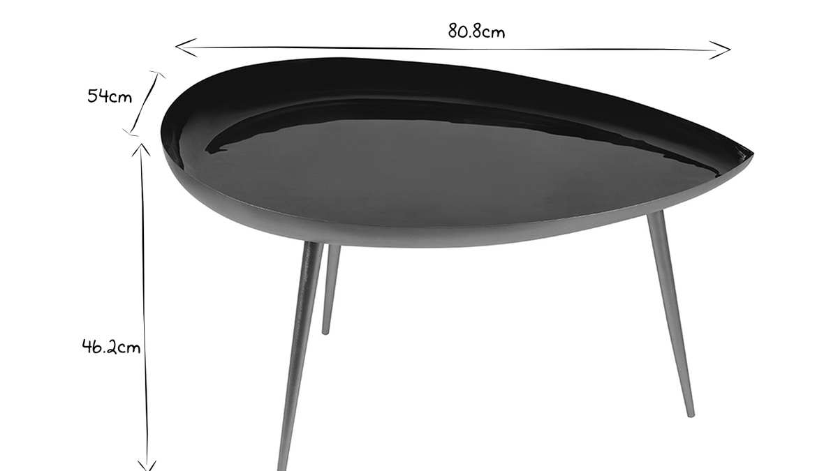 Table basse design en acier laqu noir et dor L80 cm DROP