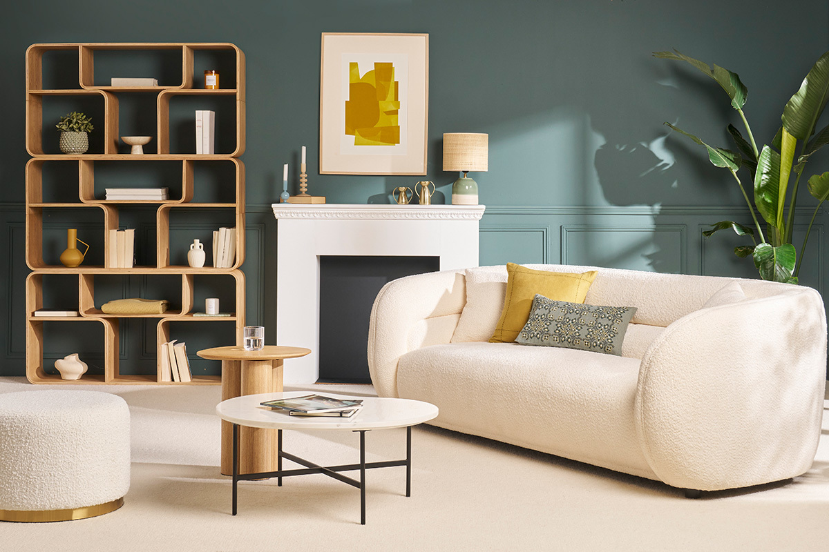 Table basse design en marbre blanc et mtal noir L80 cm SASSO