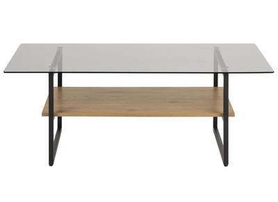 Table basse design en verre fum&eacute; avec &eacute;tag&egrave;re effet ch&ecirc;ne ZAHO