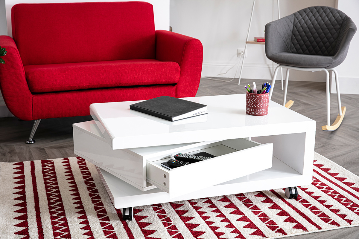 Table basse design laqu�e blanche LIVO