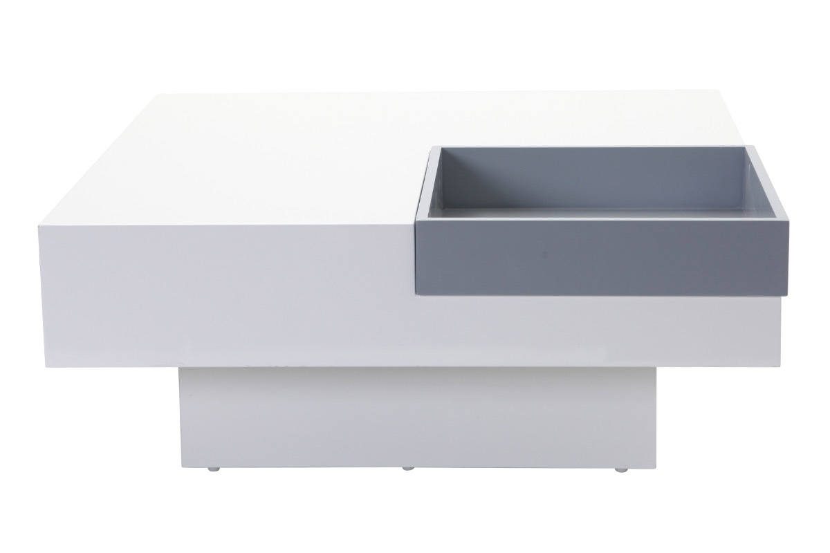 Table basse design laque blanche plateau gris amovible TEENA