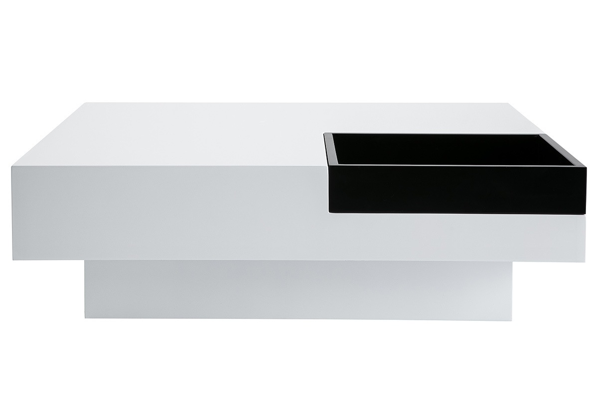 Table basse design laqu�e blanche plateau noir amovible TEENA