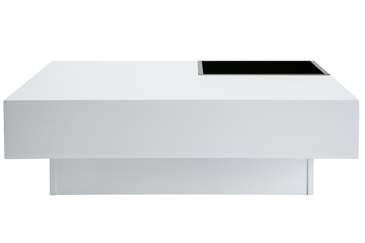 Table basse design laqu�e blanche plateau noir amovible TEENA