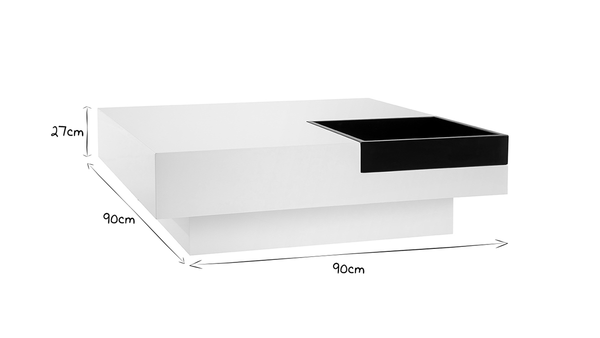 Table basse design laque blanche plateau noir amovible TEENA
