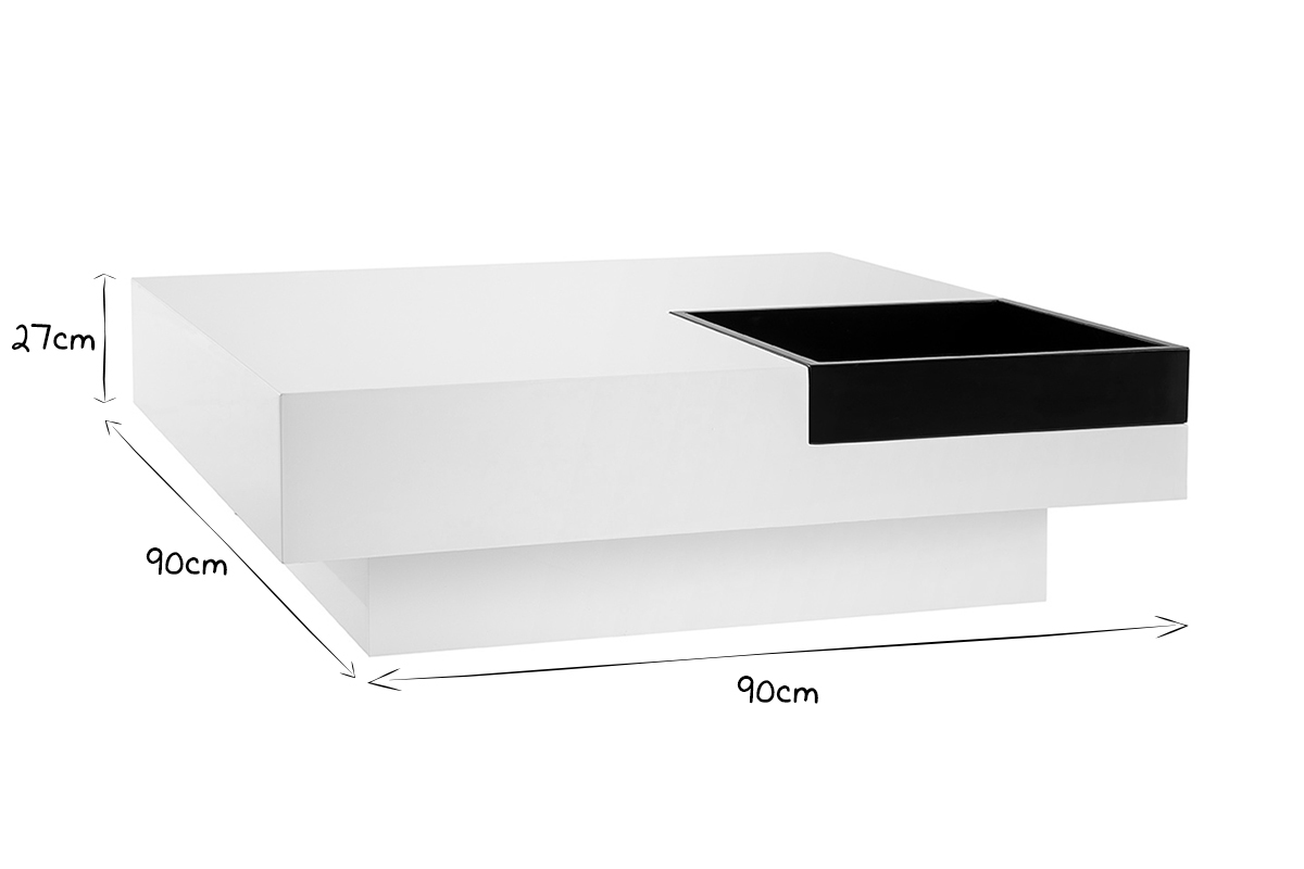 Table basse design laqu�e blanche plateau noir amovible TEENA