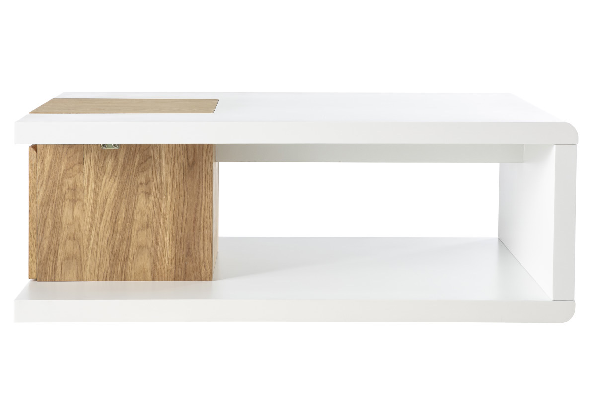 Table basse design laqu�e mat blanc et plaquage ch�ne DEEP