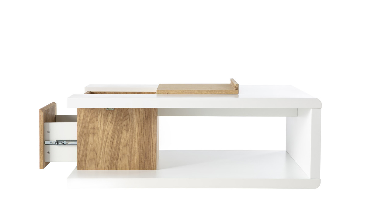Table basse design laque mat blanc et plaquage chne DEEP
